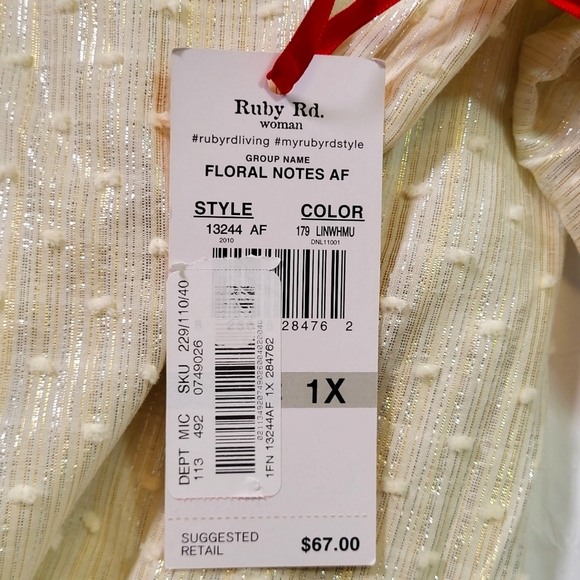 RUBY RD Textured Cream Button Up Blouse - Size 1X or Size 16W    (NWT) - Picture 4 of 5